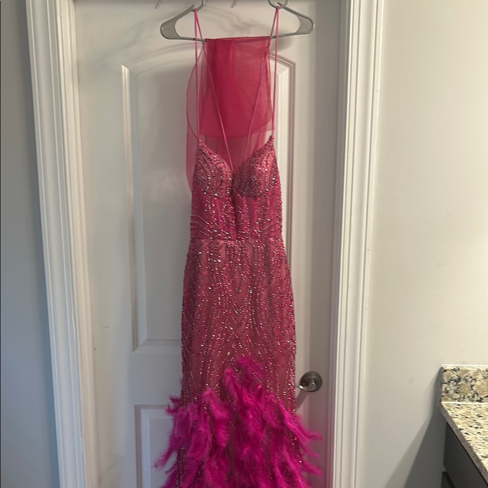 Azalea, pink feathered gown